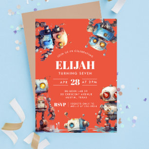 Invitation Orange Robots Tech Générateur d'engrenages Anniver