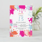 Invitation Orange Rose Bleu Abstrait Fille Anniversaire (Debout devant)