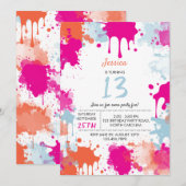 Invitation Orange Rose Bleu Abstrait Fille Anniversaire (Devant / Derrière)