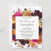Invitation Orange, rose chaud et violet automne Floral 2 Mari (Devant)