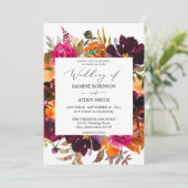 Invitation Orange, rose chaud et violet automne Floral 2 Mari (Debout devant)