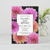 Invitation Orange rose Dahlia Floral Noir 30e anniversaire (Debout devant)