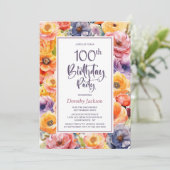 Invitation Orange rose floral 100e fête d'anniversaire (Debout devant)