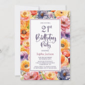 Invitation Orange rose floral 21e fête d'anniversaire (Devant)