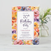 Invitation Orange Rose Floral 70e fête d'anniversaire (Debout devant)