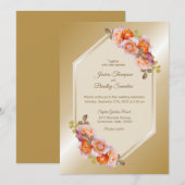 Invitation Orange Rose Floral or Mariage Floral (Devant / Derrière)