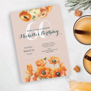 Invitation Orange Rose Garden Floral 60e fête d'anniversaire