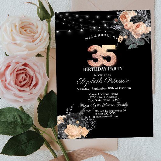 Invitation Orange Rose Lights Black 35e anniversaire