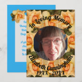 Invitation Orange Rose Love Memory Photo Poem Memorial (Devant / Derrière)