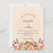 Invitation Orange rose mariage arc fleurons (Devant)