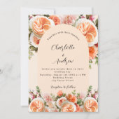 Invitation Orange rose mariage arc fleurons (Devant)