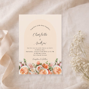 Invitation Orange rose mariage arc fleurons