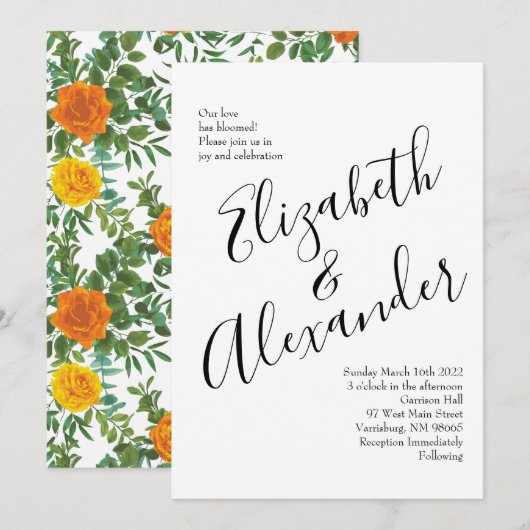 Invitation Orange Rose Mariage Floral Moderne (Devant / Derrière)