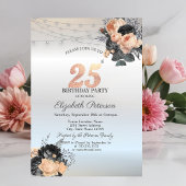 Invitation Orange Rose String Lights Argent 25e anniversaire