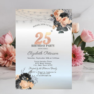 Invitation Orange Rose String Lights Argent 25e anniversaire