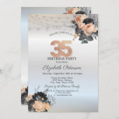 Invitation Orange Rose String Lights Argent 35e anniversaire (Devant / Derrière)