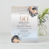 Invitation Orange Rose String Lights Argent 90e anniversaire (Debout devant)