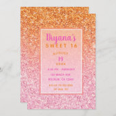 Invitation Orange Rose Sunset Parties scintillant Douce 16 An (Devant / Derrière)