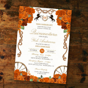 Invitation Orange Rose Western Quinceañera