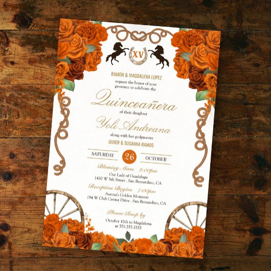 Invitation Orange Rose Western Quinceañera