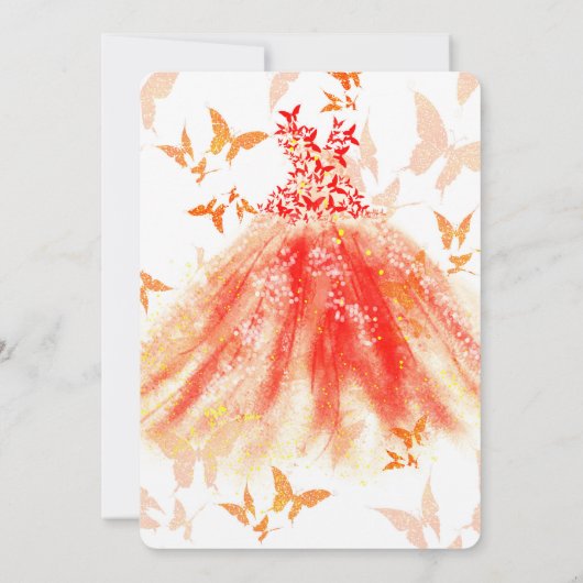 Invitation Orange Rouge Papillon Danser Robe Douce 16 Partie (Dos)
