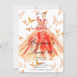 Invitation Orange Rouge Papillon Danser Robe Douce 16 Partie