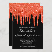 Invitation Orange rouge Parties scintillant à huile Sweet six (Devant / Derrière)