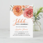 Invitation Orange rouge Rose Floral Botanique Surprise Annive (Debout devant)