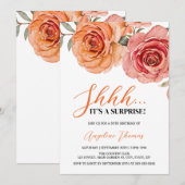 Invitation Orange rouge Rose Floral Botanique Surprise Annive (Devant / Derrière)