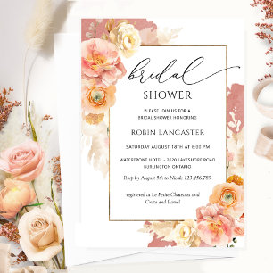 Invitation Orange rouille et Fête des mariées florale de Pêch