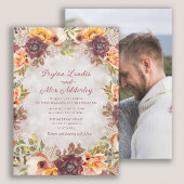 Invitation Orange Rust Automne Automne Floral Photo Mariage
