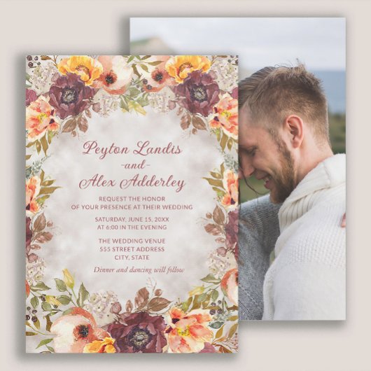 Invitation Orange Rust Automne Automne Floral Photo Mariage