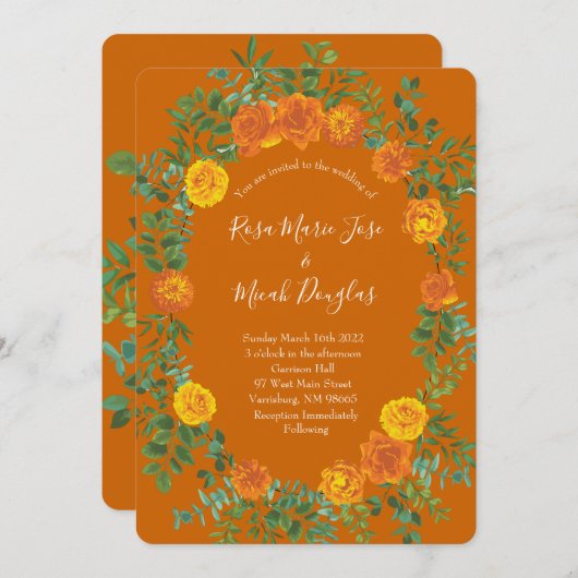 Invitation Orange Rust Fall Rose Floral Mariage (Devant / Derrière)