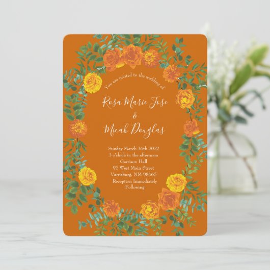 Invitation Orange Rust Fall Rose Floral Mariage (Debout devant)