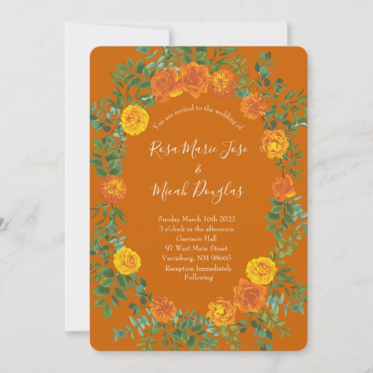 Invitation Orange Rust Fall Rose Floral Mariage (Devant)