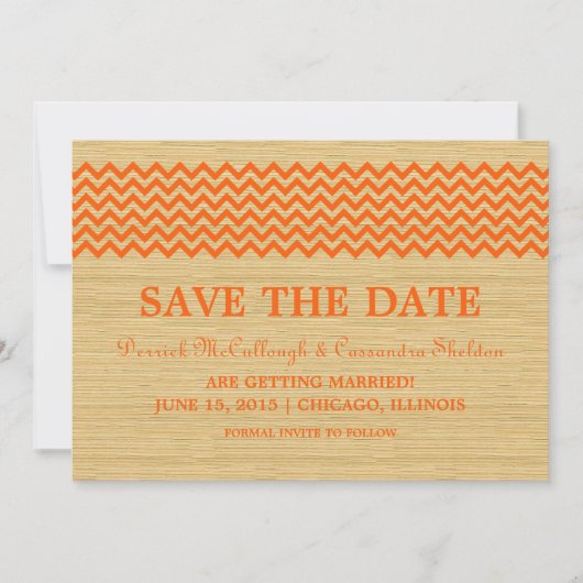Invitation Orange Rustic Chevron Enregistrer l'Invitation de (Devant)