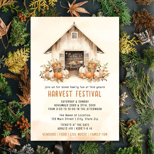 Invitation Orange Rustic Watercolor Harvest Festival