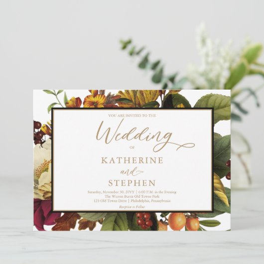 Invitation Orange rustique | Mariage de bouquet de fleurs rou (Debout devant)