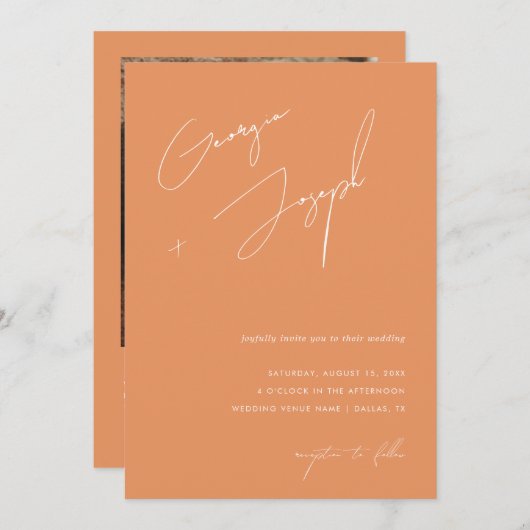 Invitation Orange | Script Photo QR Code Mariage (Devant / Derrière)