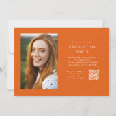 Invitation Orange Script QR Code 3 Photo Graduation Party (Dos)