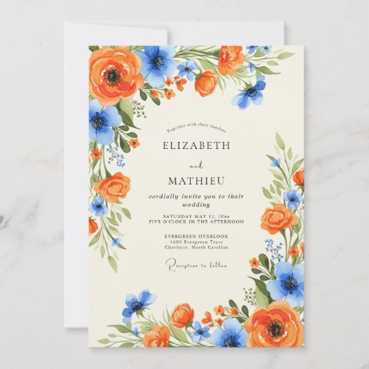 Invitation Orange Sky Blue Charming Spring Wedding (Devant)