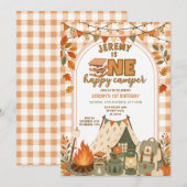 Invitation Orange S'mores Camping Garçon Campériste Fête Ging (Devant / Derrière)