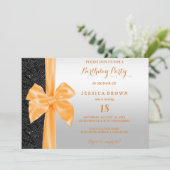 Invitation Orange Soie Bow Black Sequins 18e anniversaire (Debout devant)