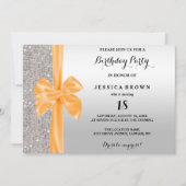 Invitation Orange Soie Bow Séquins d'argent 18e anniversaire (Devant)