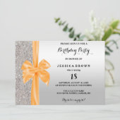 Invitation Orange Soie Bow Séquins d'argent 18e anniversaire (Debout devant)
