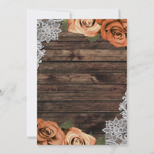 Invitation Orange Spice Floral Rose Rustique Mariage dentelle (Dos)