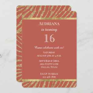 Invitation Orange Spice Gold Parties scintillant Zebra Animal