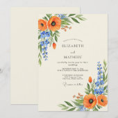 Invitation Orange Spirited Wildflower Wedding (Devant / Derrière)