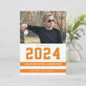Invitation Orange Sporty Stripes Photo Graduation Party (Debout devant)