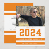 Invitation Orange Sporty Stripes Photo Graduation Party (Devant / Derrière)